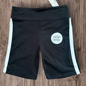 SO Women’s High Rise Black Active Shorts with White Stripes Size Medium